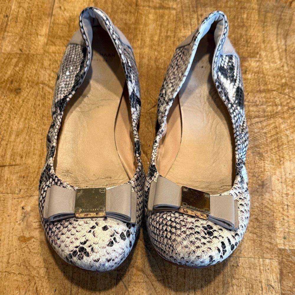 Cole Haan Snakeskin Print Flats with Bow